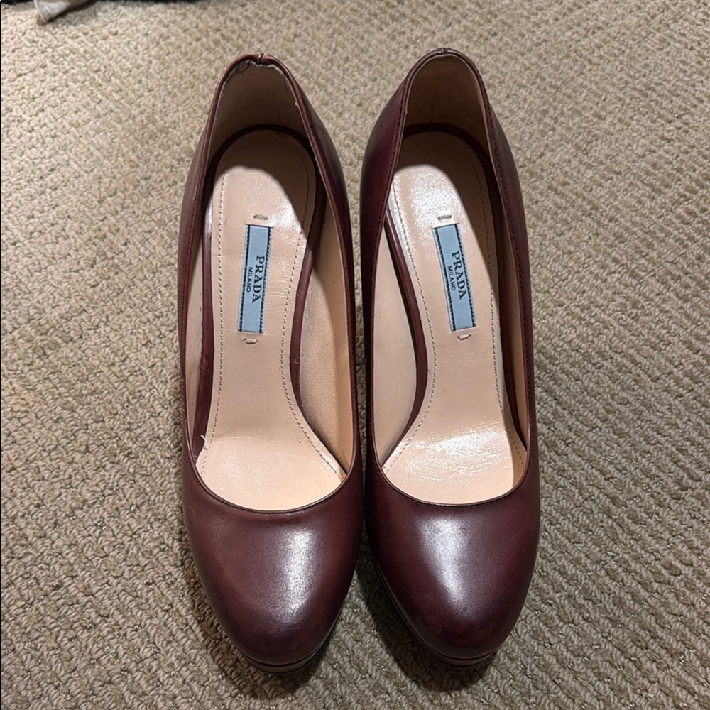 Prada Burgundy Leather Round-Toe Pumps